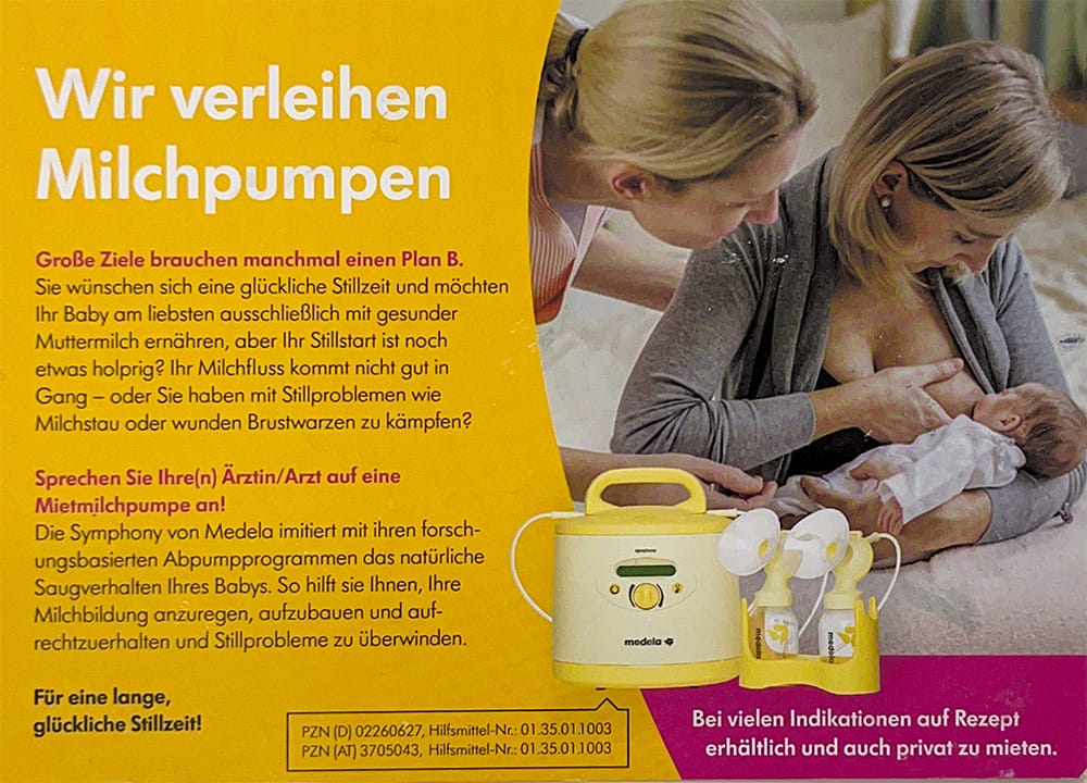 Anzeige mit Informationen zum Milchpumenverleih